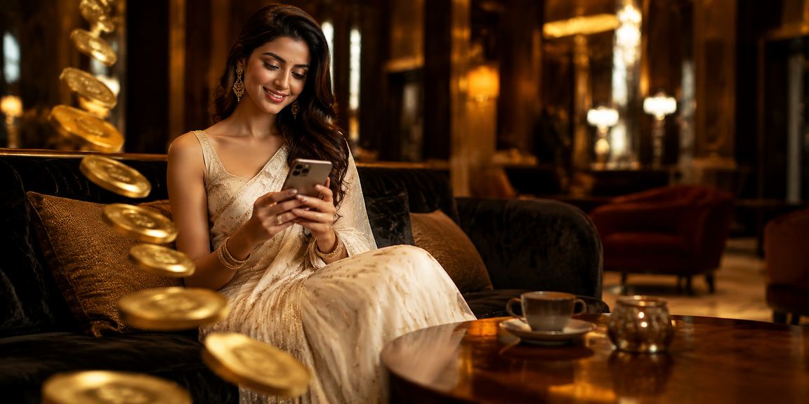 VIP player enjoying exclusive bonus rewards in traditional Indian attire